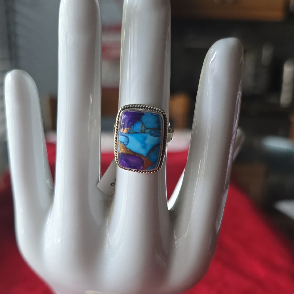 925 Sterling Silver Purple Blue Turquoise Ring~Sz 6
